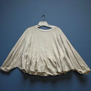 Free People Lucy Pullover Womens Sz Small Long Sleeve Peplum Top Tan